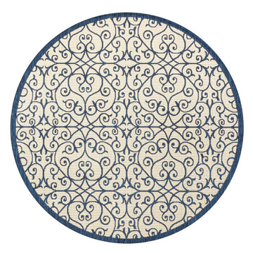 Madrid Vintage Filigree Textured Weave Indoor/outdoor Round Rug